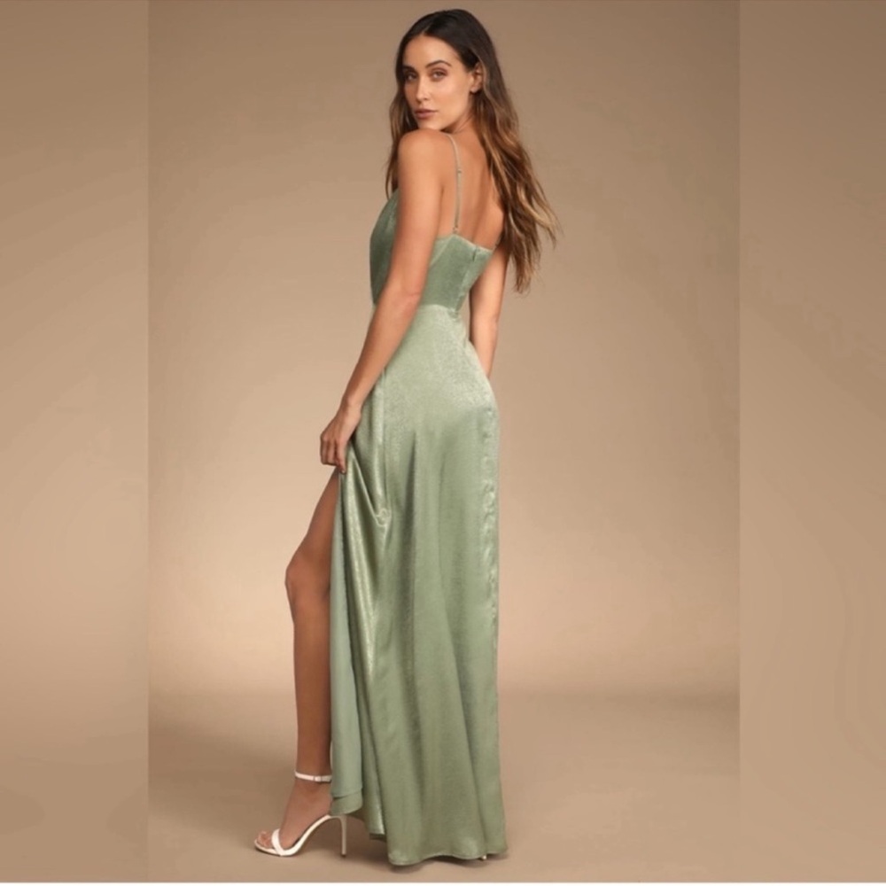 Lulus Sage Forest Fairy Satin Maxi Dress - Picture 3 of 7
